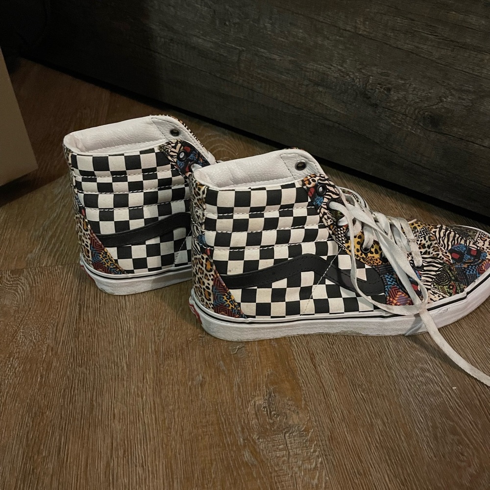 Checkered High-Top Sneakers with Animal Print